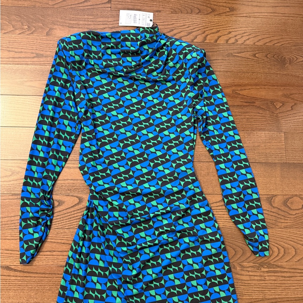 Geometric Blue and Green Dress
